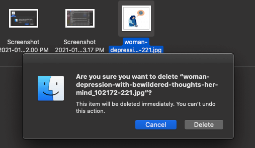 Keyboard shortcut can delete permanent file