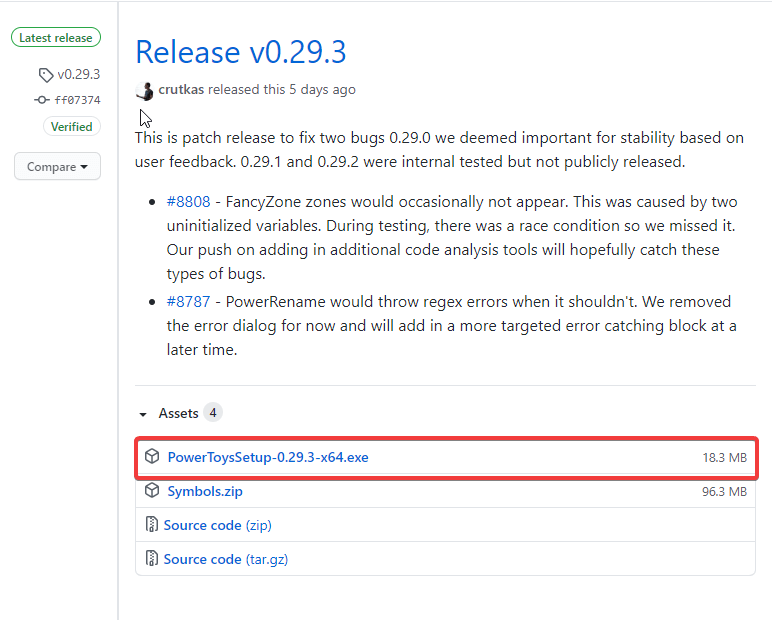 Latest Release Powertoys setup