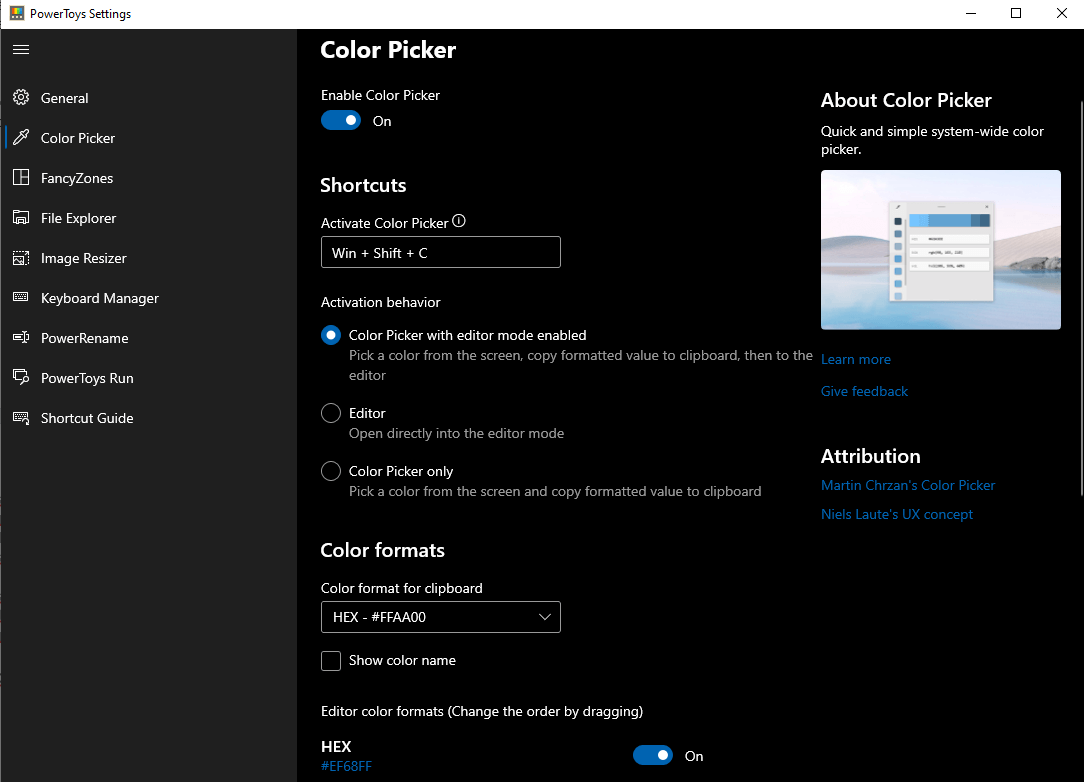PowerToys Setting - Color Picker