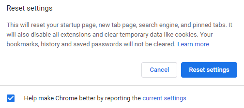 Reset Google Chrome Settings