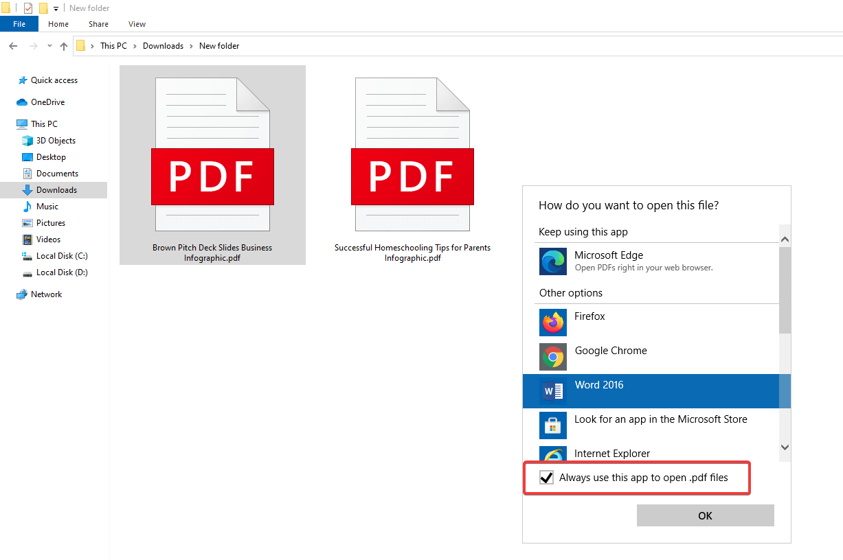 Select app to use for open pdf files
