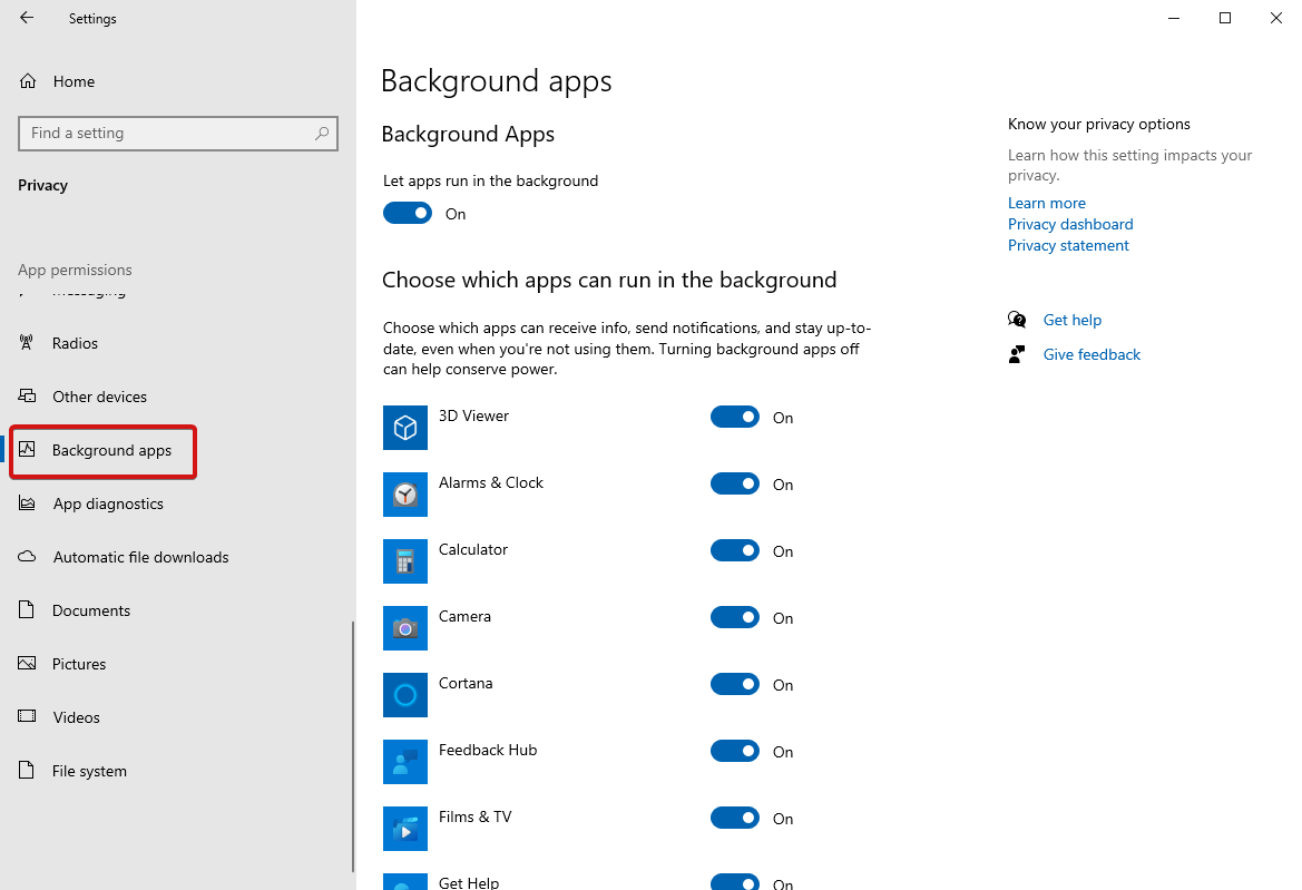 Background Apps - windows