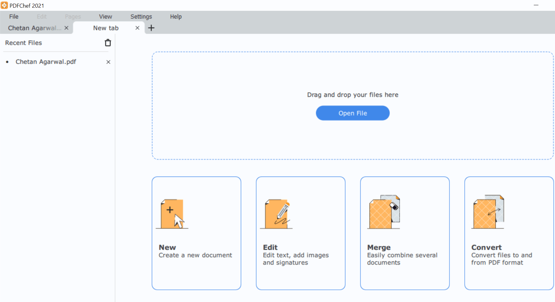 Create New File on PDFChef