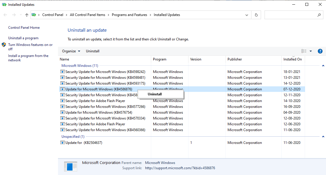 Installed Updates