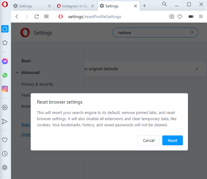 Reset Browser Settings