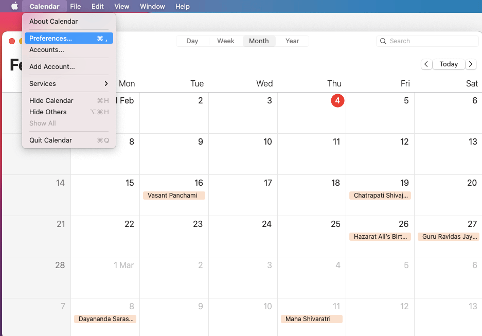 calendar preferences on mac