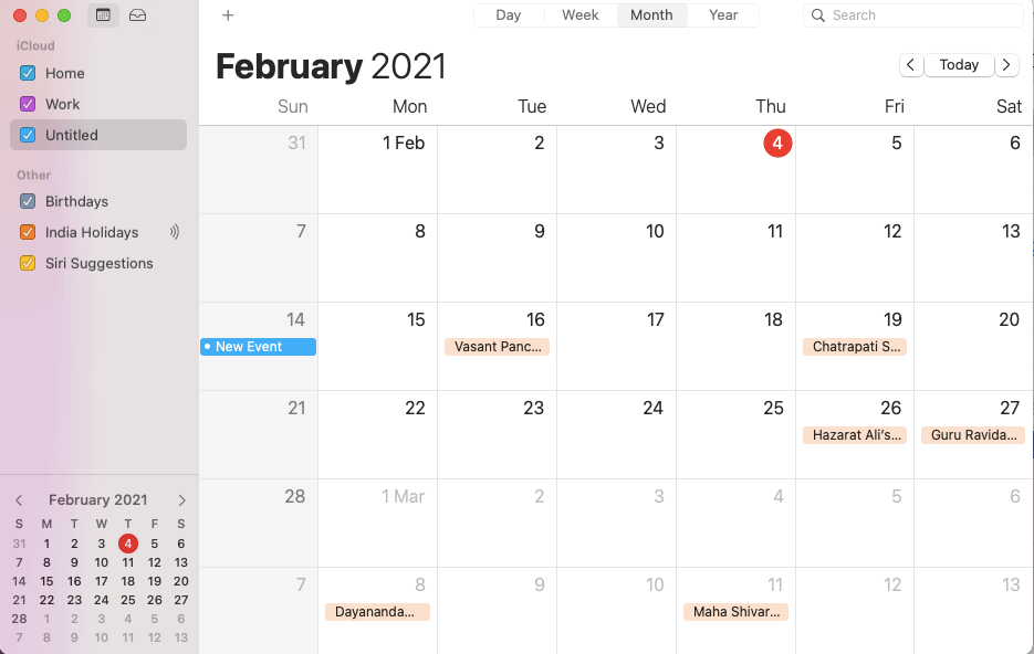 new event on calendar on mac