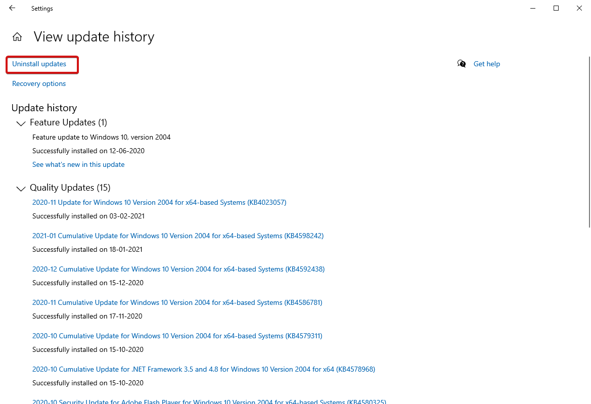 Uninstall updates