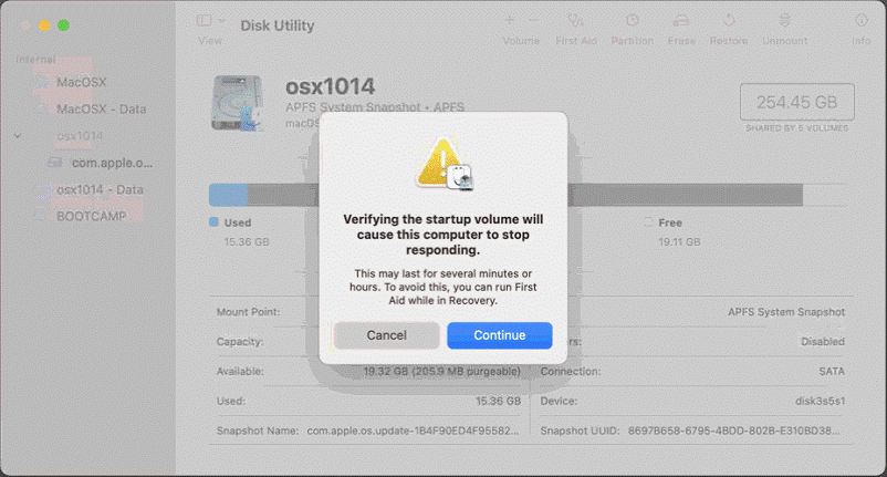 Verifying the startup volume will cause this computer to stop responding