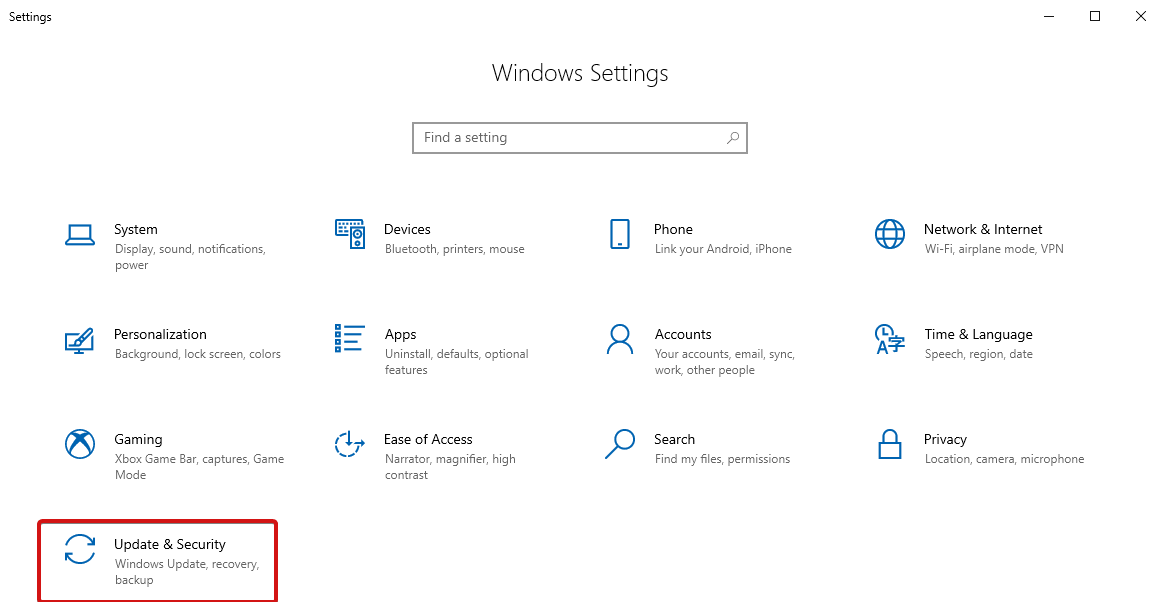 Windows settings