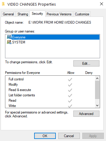 Video Change Properties and Security