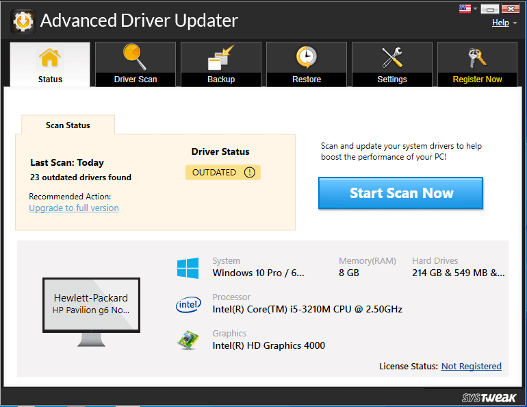 Advanced Driver Updater - Scan Now