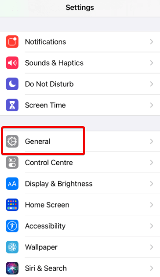 Again General Setting of ios 14