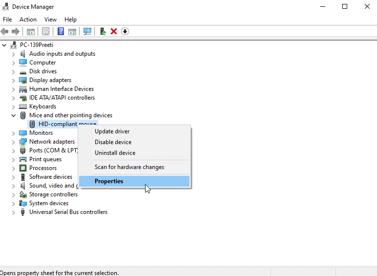 Device Manager - RIght Click Property