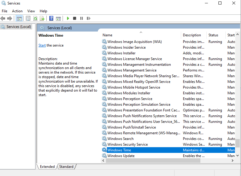 Services - Windows time