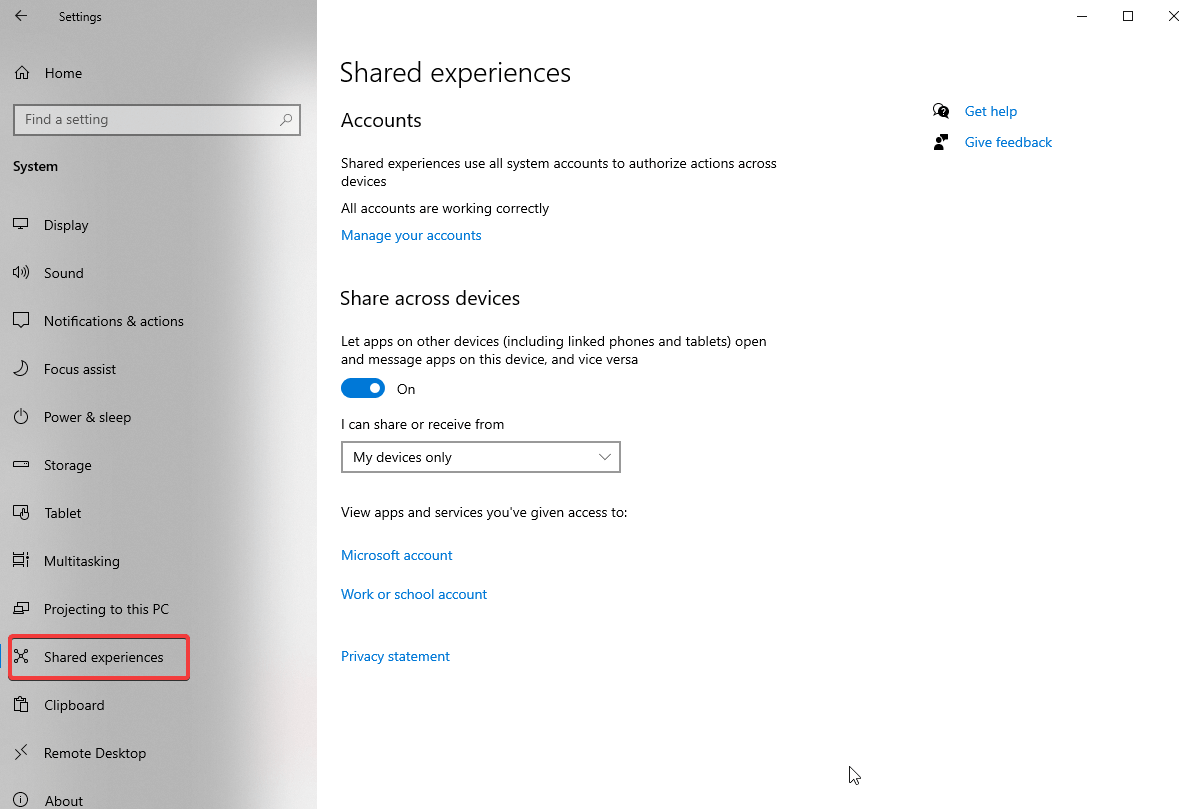 Shared Experience Windows 10