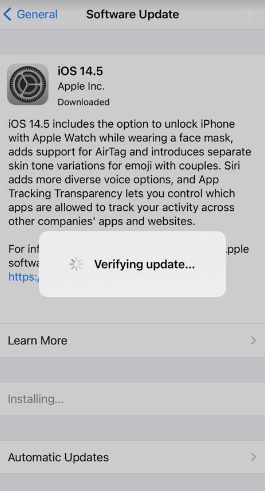Verifying update of ios 14.5