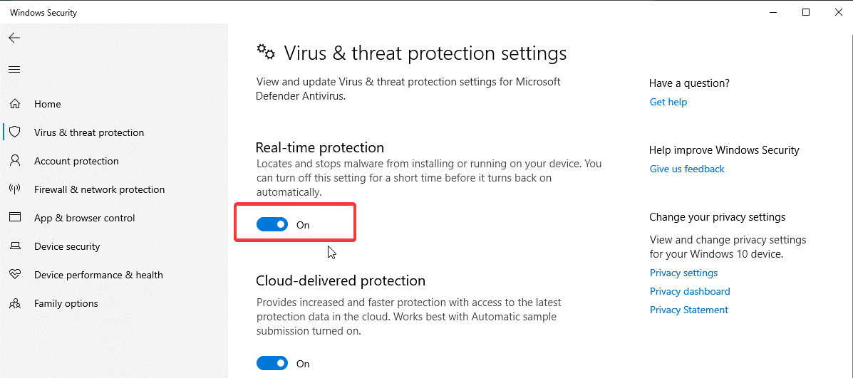Virus & Threat Protection Settings