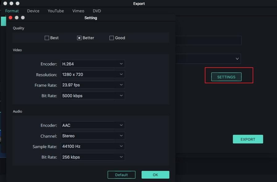 Play icon to export