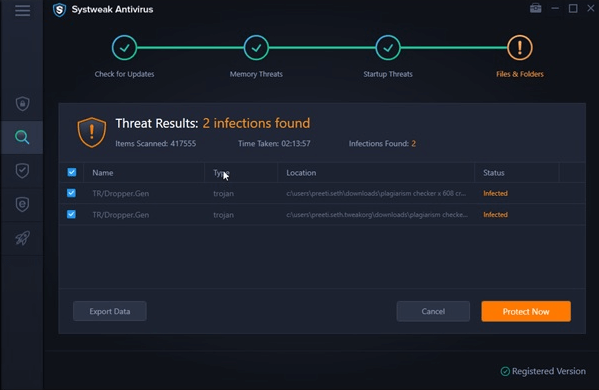 Systweak Antivirus- Scan result