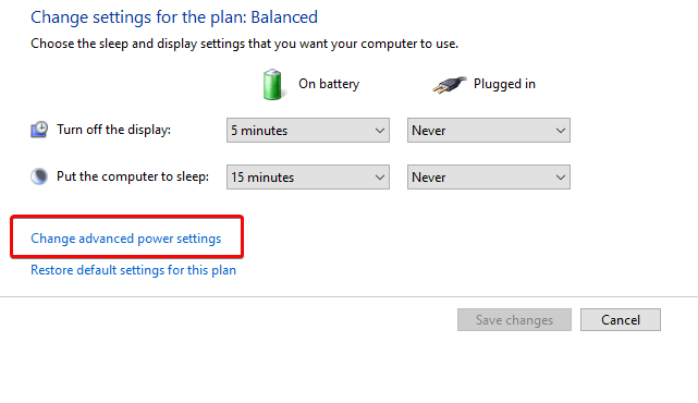 Change Advanced Power setting