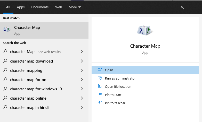 Character map