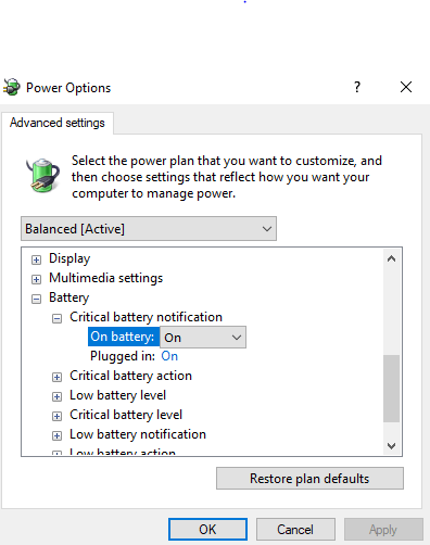 Power Options settings