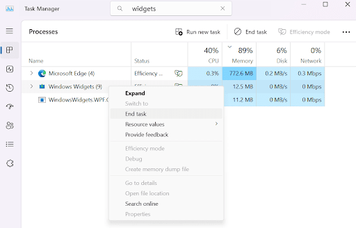 Restart Widgets Service