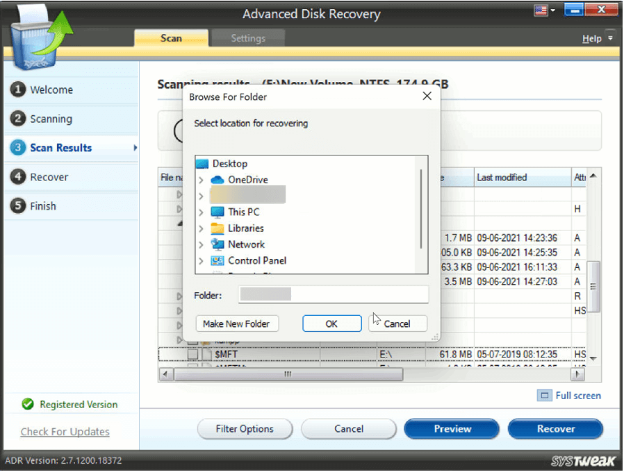 Advanced Disk Recovery - Browse for Folder
