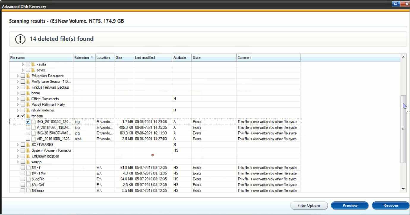 Advanced Disk Recovery - scanning Result