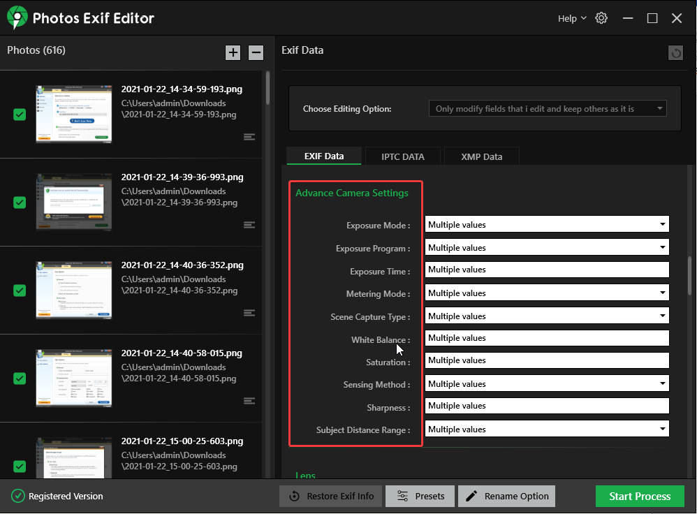 Camera settings