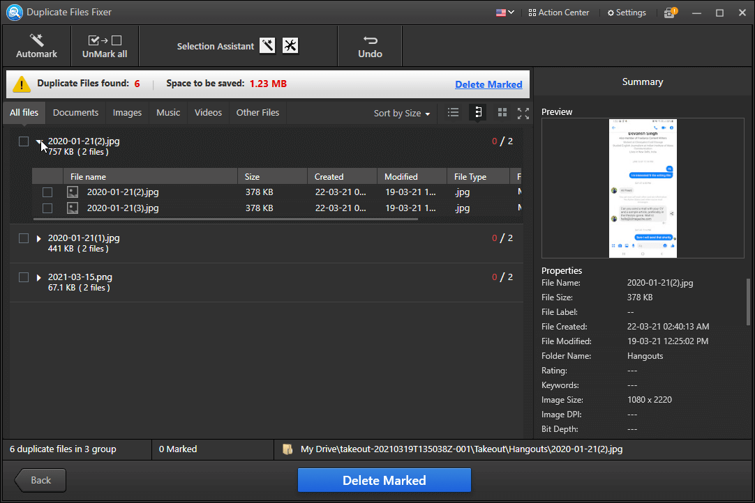Clean duplicates files
