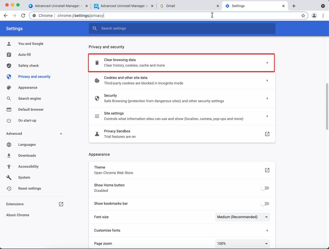 Clear Browsing history