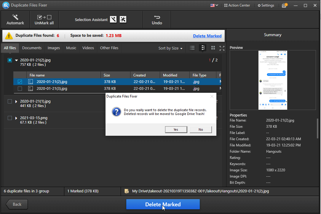 Delete duplicates files
