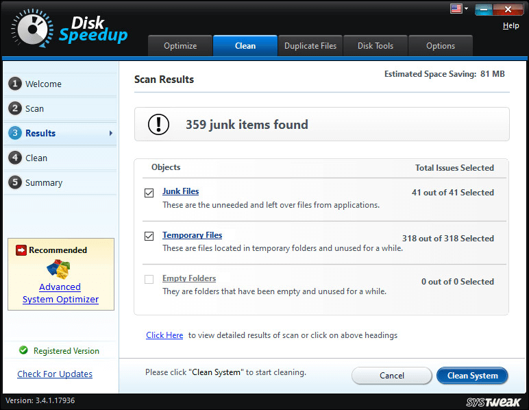 Disk Speed up - Junk found