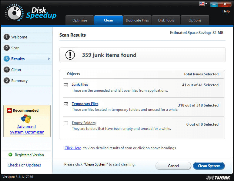 Disk Speedup - Scan result