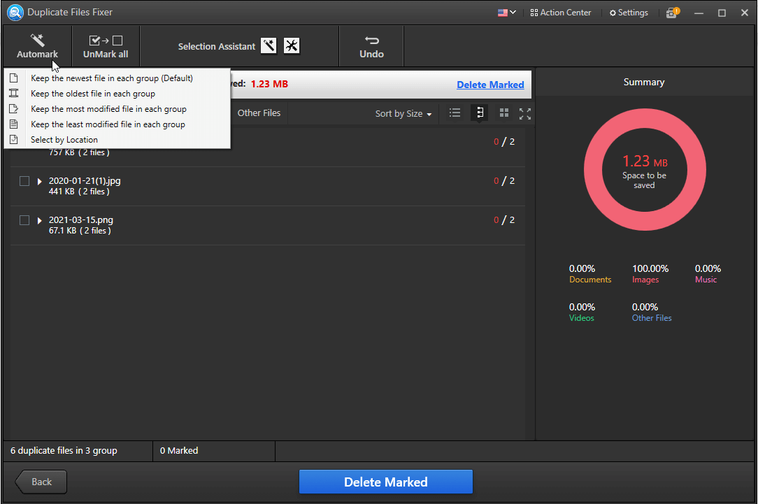 Remove duplicates files