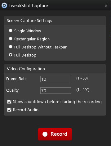 TweakShot settings