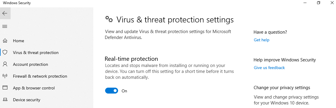 Virus and Threat Protection Setting