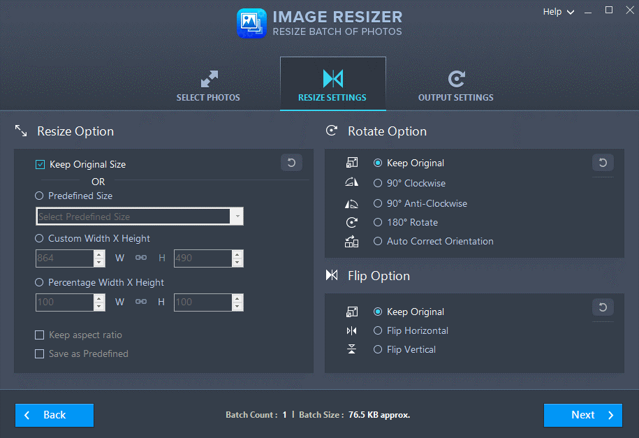 Image Resizer - Resize Settings