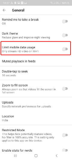 Limit Data usage