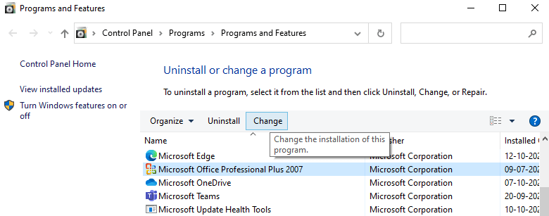 Programs and Features