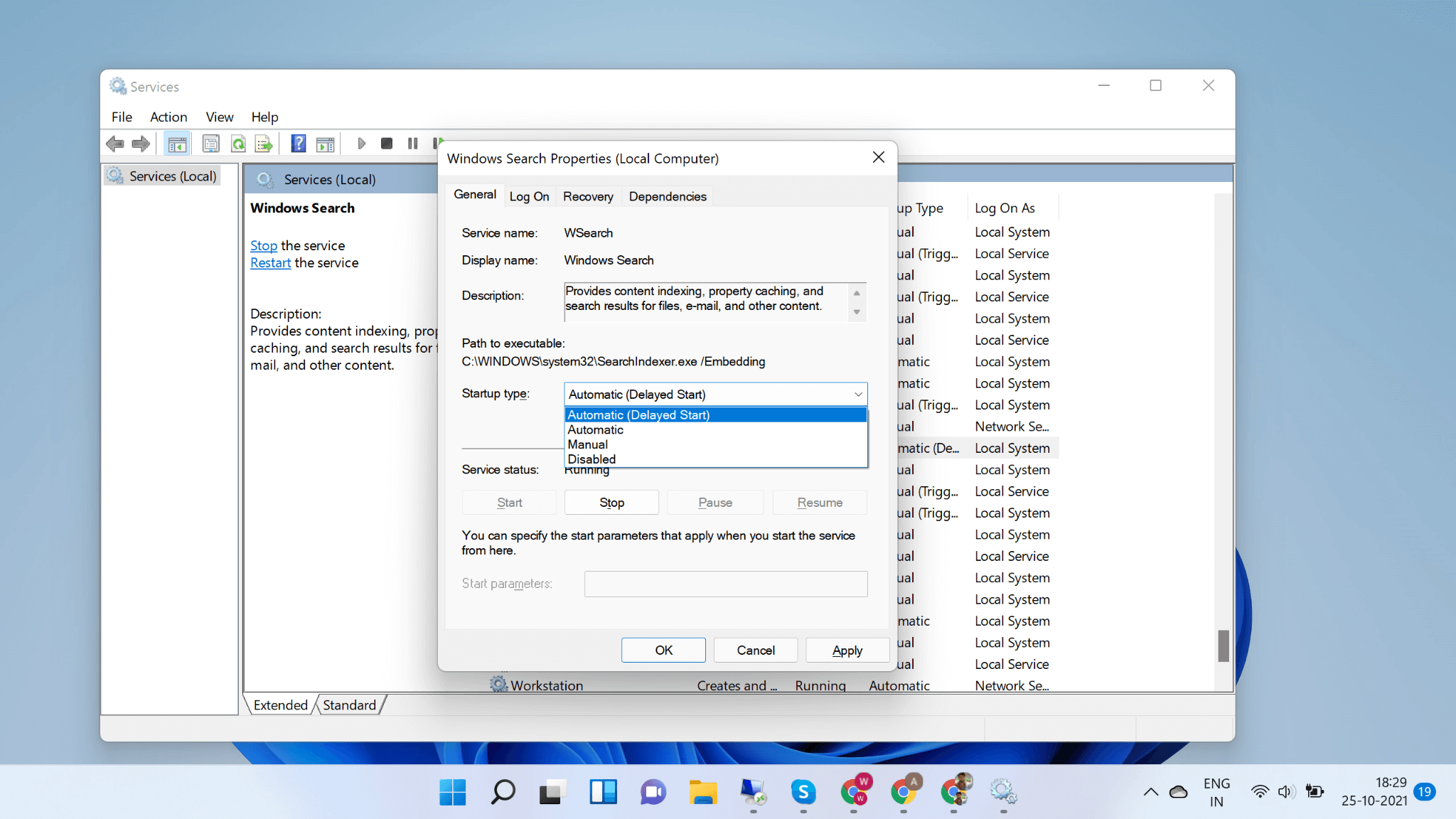 Windows Search properties - Start
