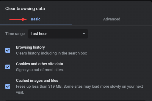 Clear browsing data