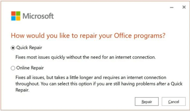 Quick Repair - Microsoft