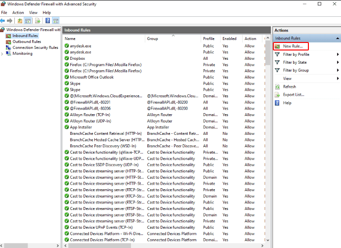 Windows Defender Firewall - New rule