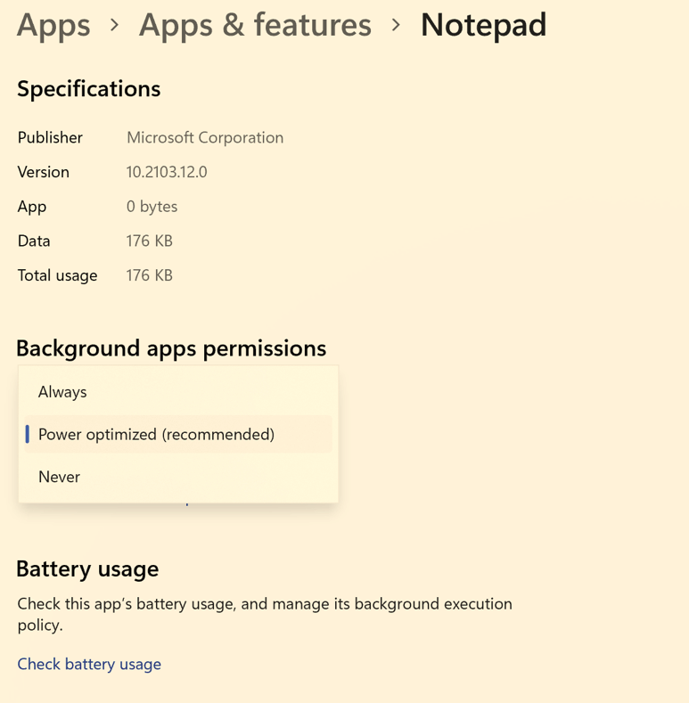 Apps and Feature - Notepad