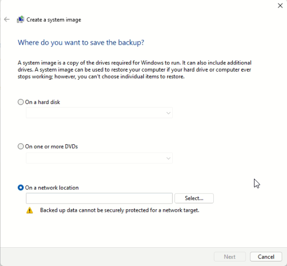 Create System Image on Network Location