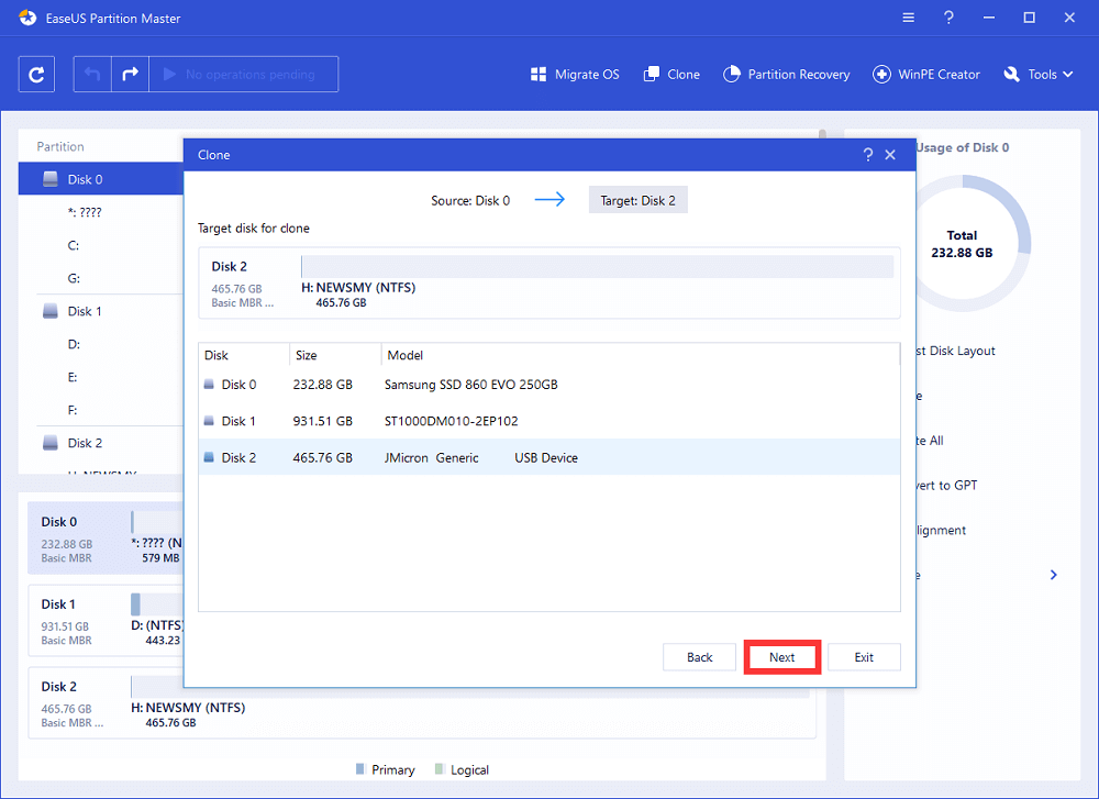EaseUS Partition master- Clone