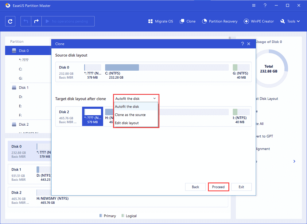 Target Disk layout After Clone